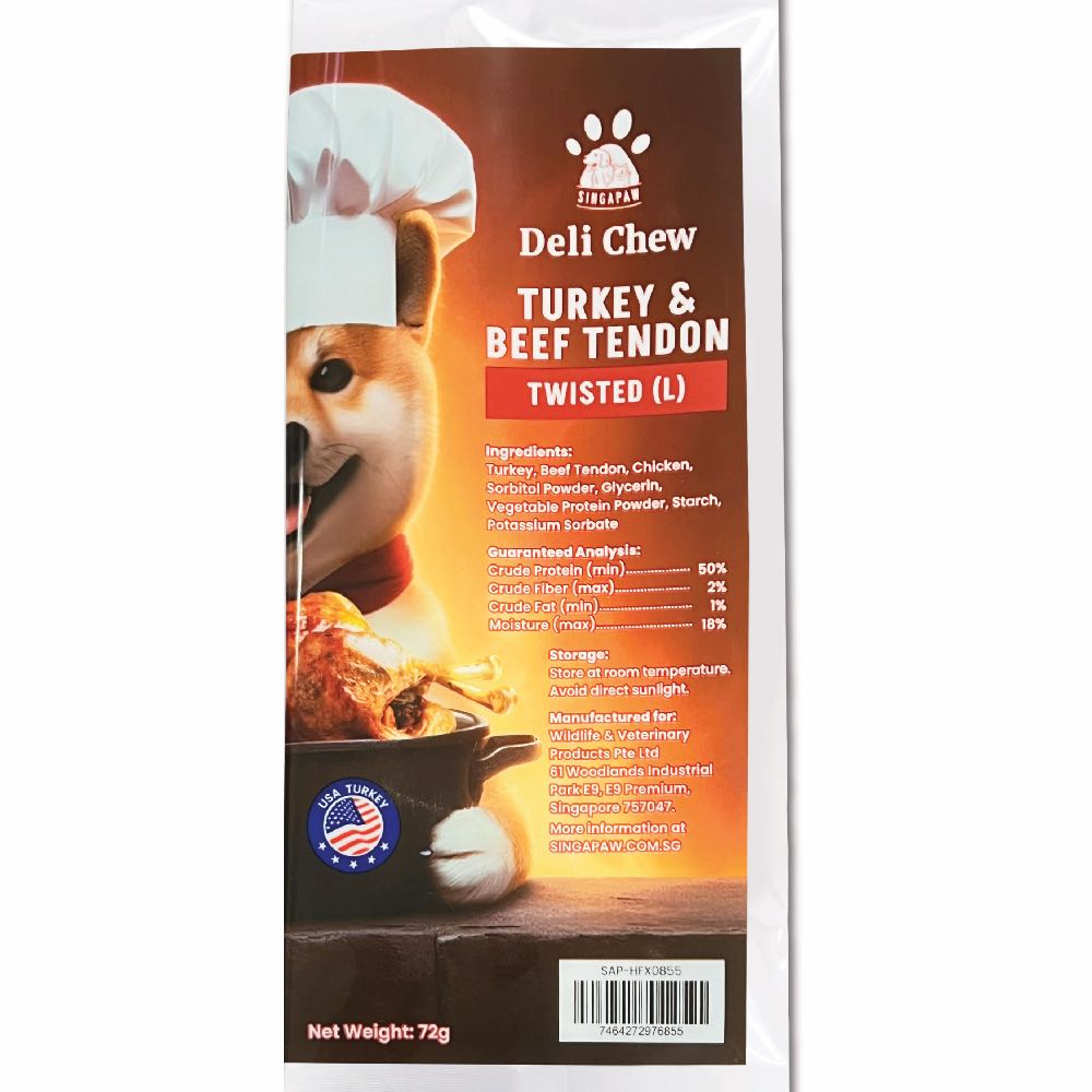 30% OFF (Exp Jan 26): Singapaw Deli Chew Turkey & Beef Tendon Twisted Dog Chew