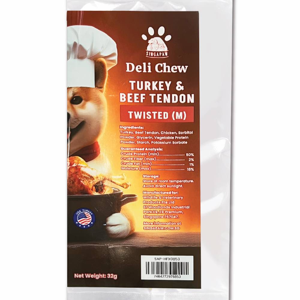 30% OFF (Exp Jan 26): Singapaw Deli Chew Turkey & Beef Tendon Twisted Dog Chew