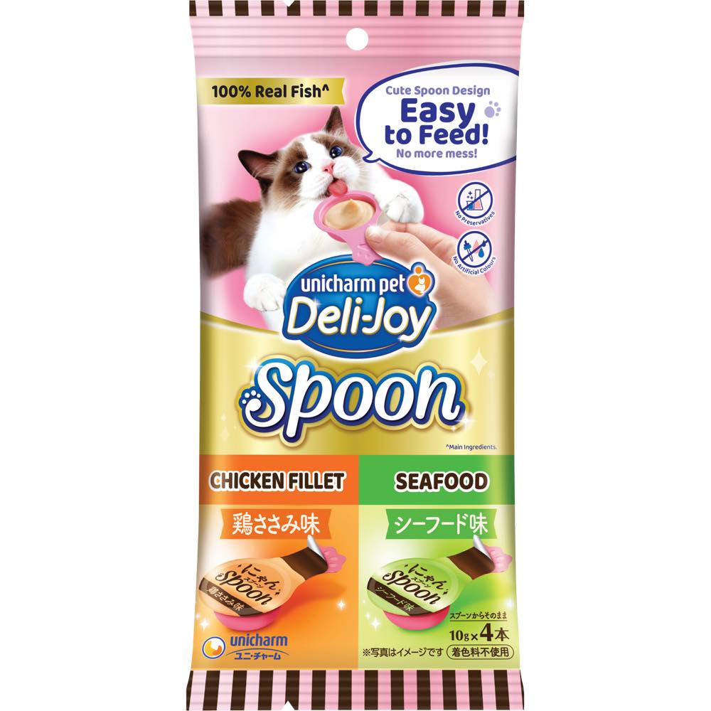 $2 OFF (Exp 25Oct25): Unicharm Deli-Joy Spoon Chicken Fillet & Seafood Creamy Cat Treats 40g