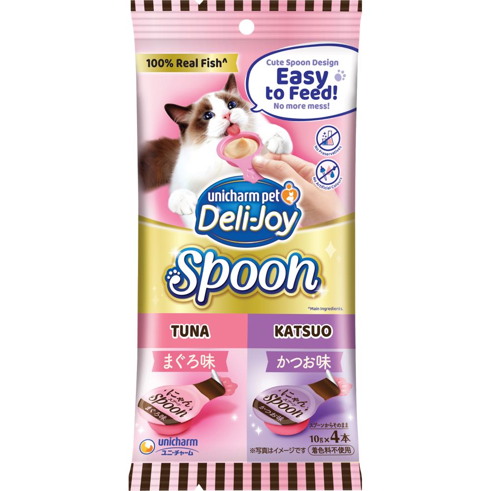 $2 OFF (Exp 24Oct25): Unicharm Deli-Joy Spoon Tuna & Katsuo Creamy Cat Treats 40g