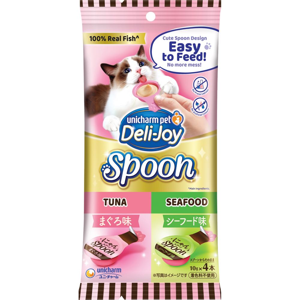 $2 OFF (Exp 27Oct25): Unicharm Deli-Joy Spoon Tuna & Seafood Creamy Cat Treats 40g